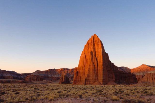 Desert highway and red rock near Capitol Reef country