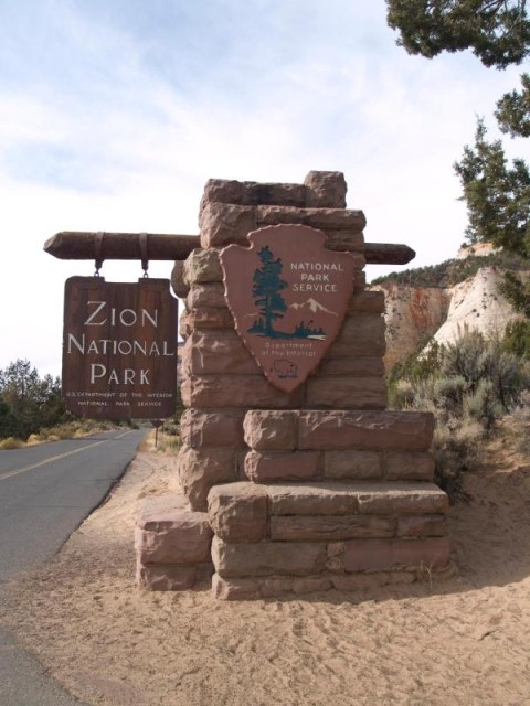 Park Sign for Zion National Park in the Under the Rim District of the Mormon Pioneer National Heritage Area