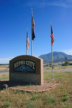 City sign of Nephi, Utah