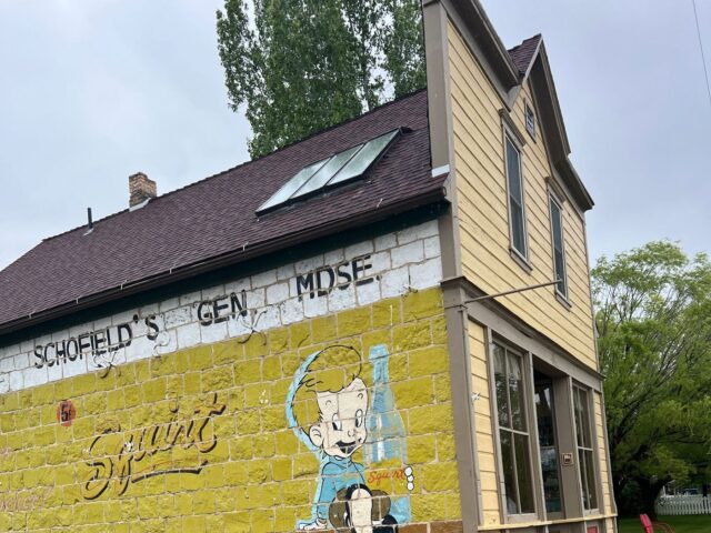 Schofield's General Merchandise painted wall and Squirt mural in Spring City
