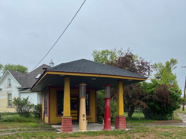 Yellow and red vintage filling station in Spring City